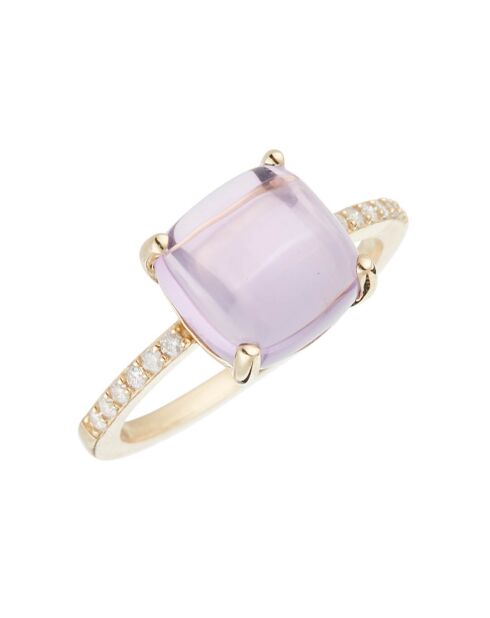 Bague Rose Dragée or jaune Diamants 0.11ct & Améthyste 4.4 cts