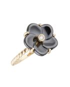 Zwarte keramische bloemenring diamanten 0,032 kt geelgoud