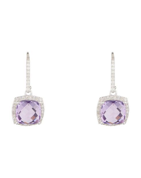 Trang oorbellen witgoud 0.40 ct diamanten en 4.6 kt amethisten