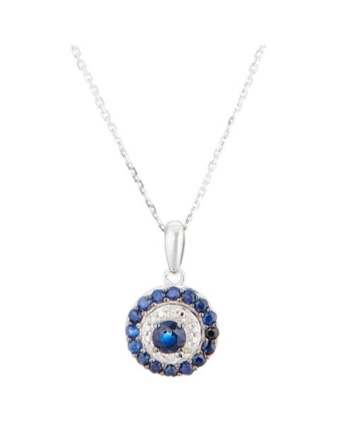 Lukana 0.07ct diamanten en 0.77ct saffieren witgouden hanger