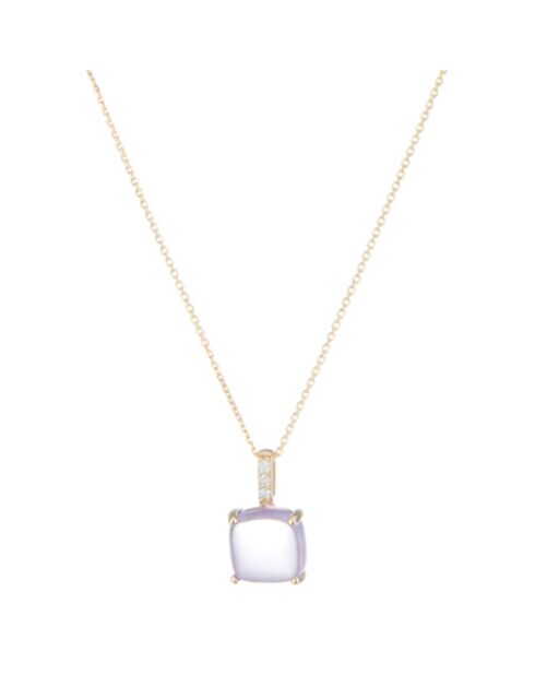Pendentif Rose Dragée Diamants 0.05 ct & Améthyste 4.4 cts Or Jaune