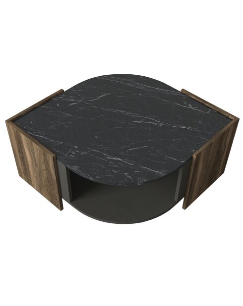 Table basse Marbel noyer gris/noir - 75x75x40 cm