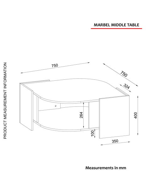 Table basse Marbel noyer gris/noir - 75x75x40 cm