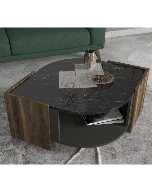 Table basse Marbel noyer gris/noir - 75x75x40 cm