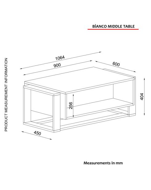 Table basse Bianco noir/doré- 106.4x60x40.4 cm