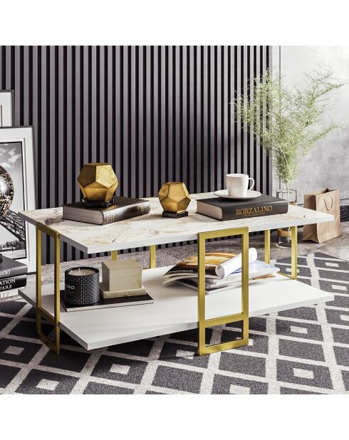 Table basse Polka doré/blanc - 91.5x61.5x36.6 cm