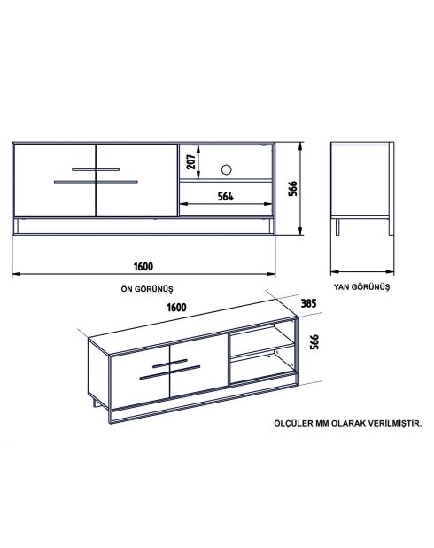 Meuble TV Polka noir/doré- 160x38,5x56,6 cm