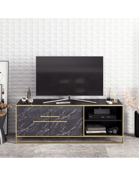 Mueble TV con lunares negro/dorado - 160x38,5x56,6 cm