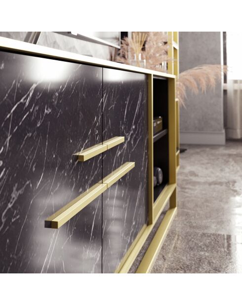Mueble TV con lunares negro/dorado - 160x38,5x56,6 cm