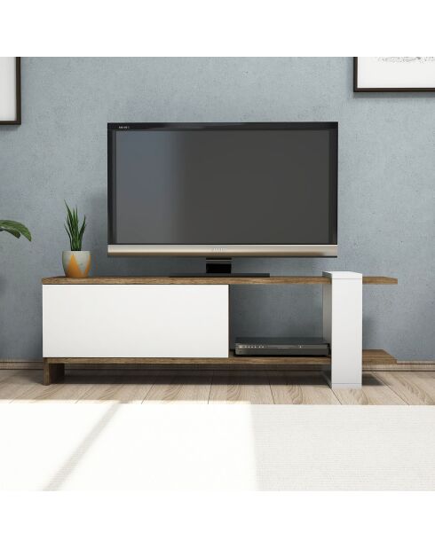 Meuble TV Gaye noyer blanc - 37x120x25 cm