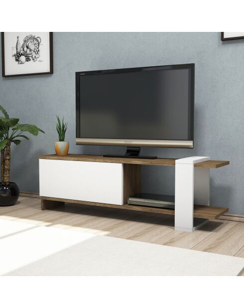 Meuble TV Gaye noyer blanc - 37x120x25 cm