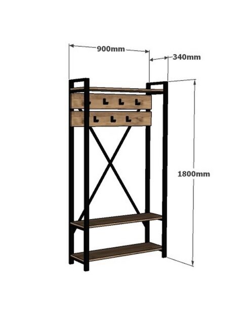 Meuble d'entrée Alfa noir/bois - 180x34x90 cm