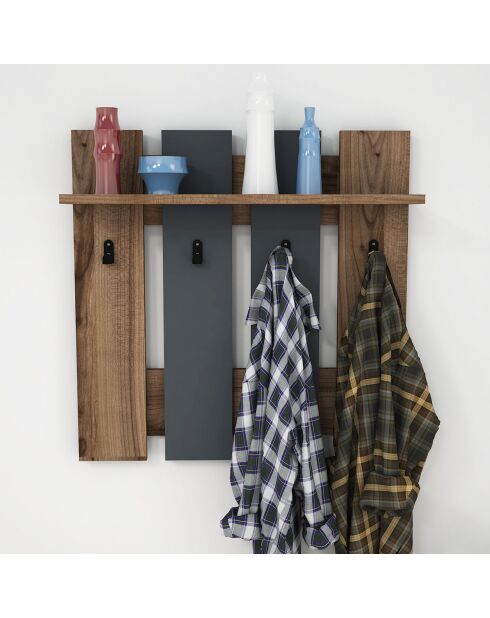 Etagère murale Mita noyer anthracite - 70x70x18 cm