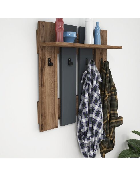 Etagère murale Mita noyer anthracite - 70x70x18 cm