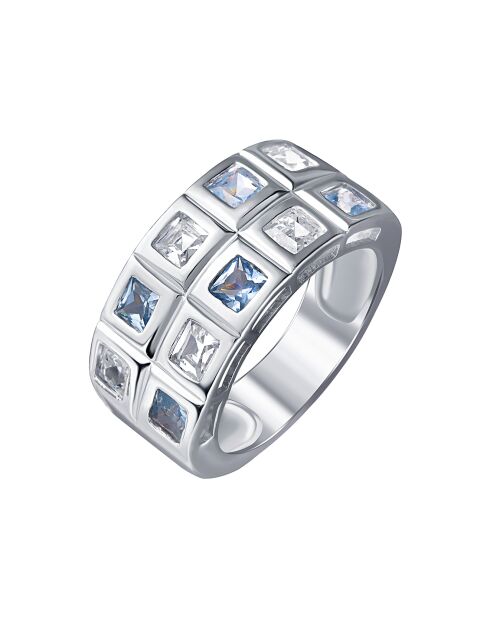 Bague Domino en Argent massif et Zircone bleu
