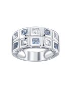 Bague Domino en Argent massif et Zircone bleu