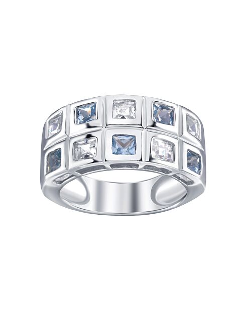 Bague Domino en Argent massif et Zircone bleu