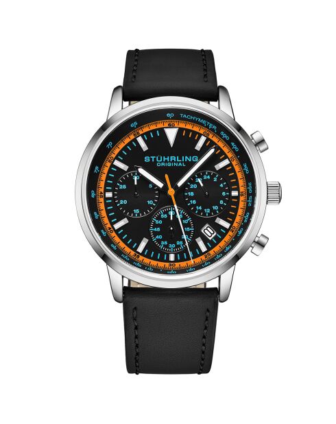 Montre Homme en Cuir Quartz Monaco noire