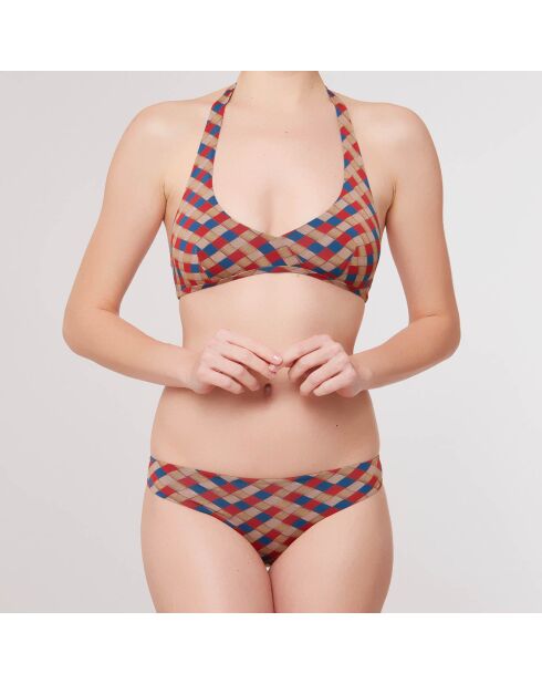 Maillot de Bain 2 pièces triangles foulard Geo rouge/beige/bleu