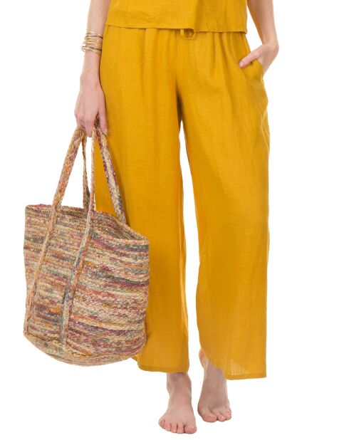 Pantalon ample Zoé en Lin moutarde