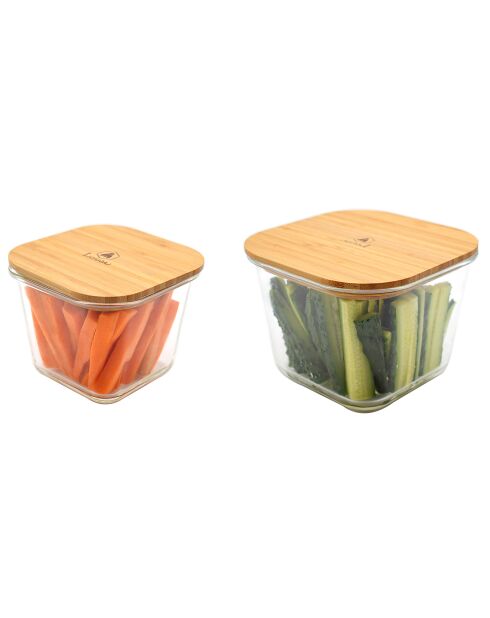 2 Boîtes de conservation hautes carrées transparent/marron - 750/1750 ml