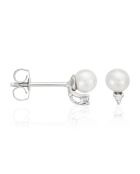 Boucles d'oreilles Perles Trio Brillant Diamants 0.02 ct or blanc