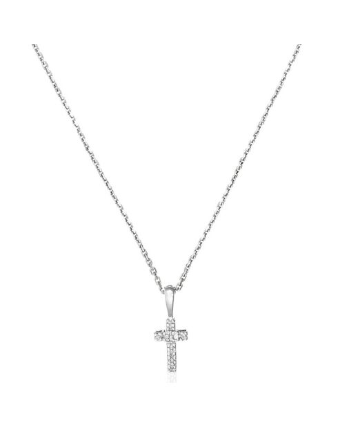 Pendentif Mini Croix Diamants 0.02 ct or blanc