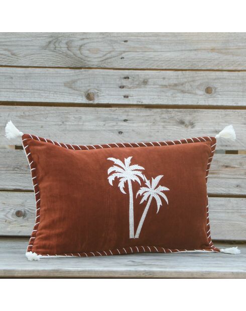 Housse de coussin Bali en Velours brodée terracotta - 50x30 cm