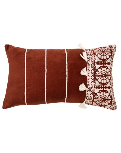 Housse de coussin néo berbère velours brodée brique - 50x30 cm