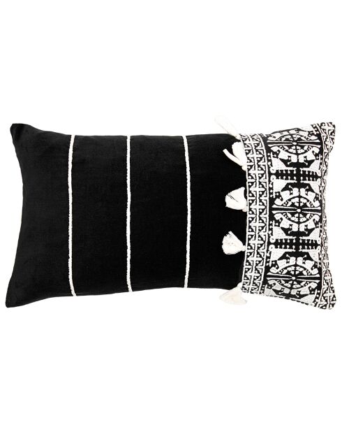 Housse de coussin néo berbère en Velours brodée noire - 50x30 cm