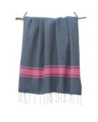 Fouta Traditionelle St Tropez bleu jean/rose fuschia - 100x200 cm