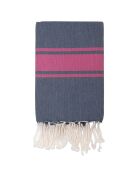 Fouta Traditionelle St Tropez bleu jean/rose fuschia - 100x200 cm