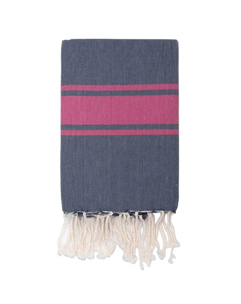 Vaquero Fouta tradicional St Tropez azul/rosa fucsia - 100x200 cm