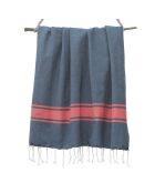 Fouta Traditionelle St Tropez bleu jean/rouge - 100x200 cm