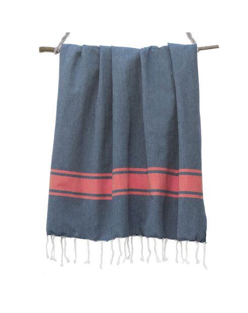 Fouta Traditionelle St Tropez bleu jean/rouge - 100x200 cm