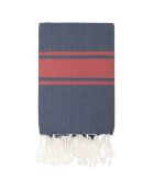 Fouta Traditionelle St Tropez bleu jean/rouge - 100x200 cm