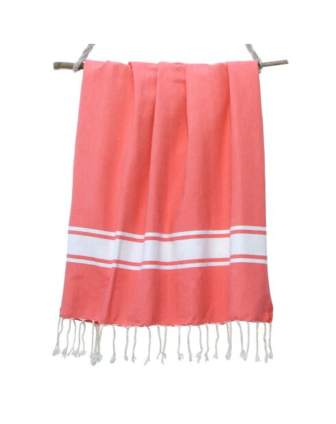 St Tropez Traditional Fouta Koralle, 100 x 200 cm, Orange/Weiß