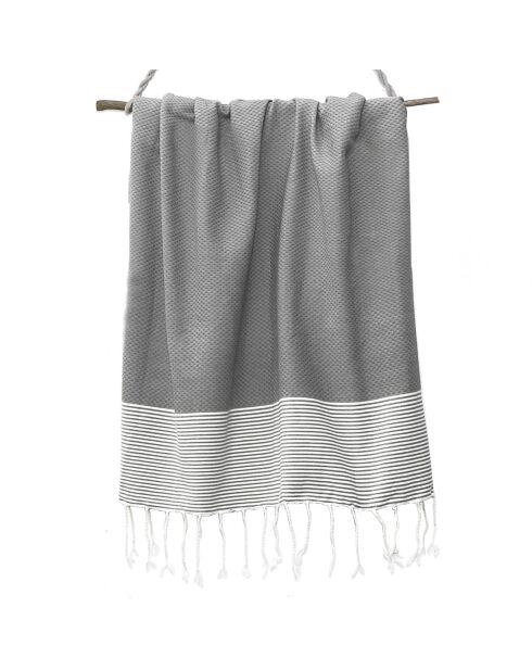 Fouta Ibiza Honeycomb mittelgrau/weiß - 100x200 cm