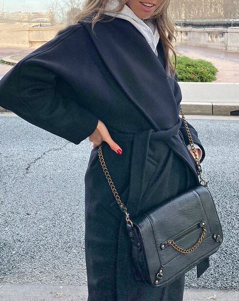 Sac bandoulière en Cuir d'Agneau Seren Chaine noir - 23.5x10x17 cm