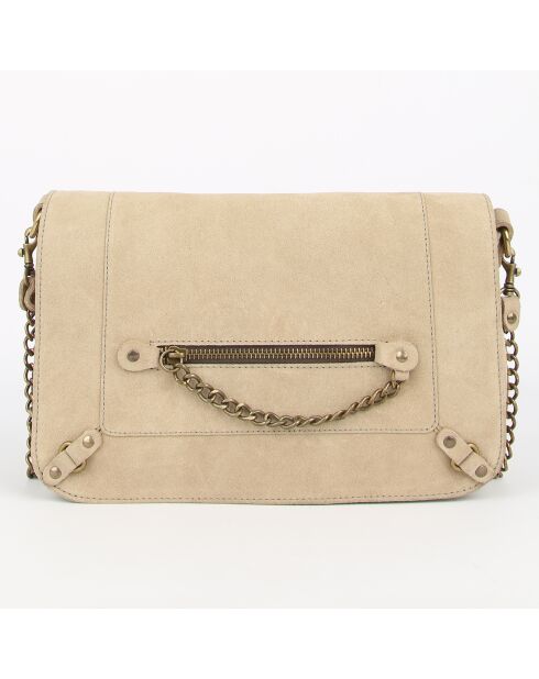 Sac bandoulière  en Velours de Cuir Seren Chaine beige - 23.5x10x17 cm