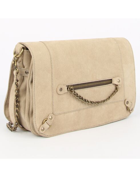 Sac bandoulière  en Velours de Cuir Seren Chaine beige - 23.5x10x17 cm