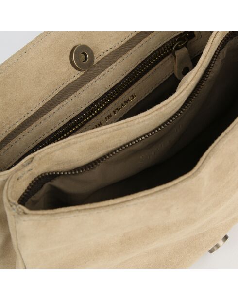 Sac bandoulière  en Velours de Cuir Seren Chaine beige - 23.5x10x17 cm