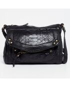 Sac bandoulière en Cuir d'Agneau & Python Giulia noir - 23.5x3x19.5 cm