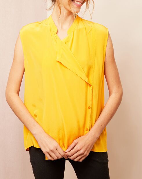 Top 100% Soie boutonné jaune