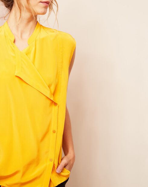 Top 100% Soie boutonné jaune