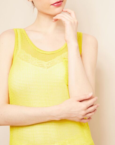 Top ajouré jaune