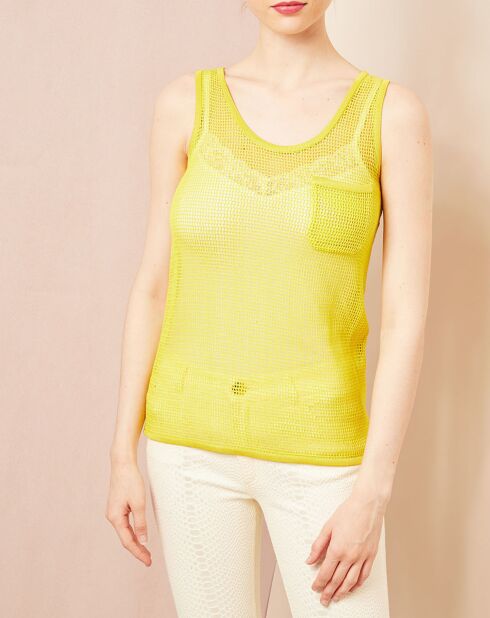 Top ajouré jaune
