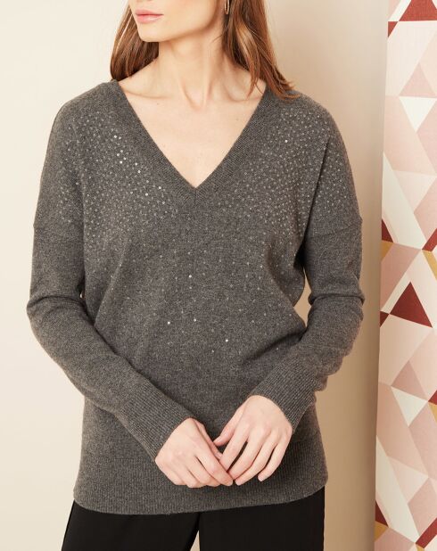 Pull col V 100% Cachemire anthracite