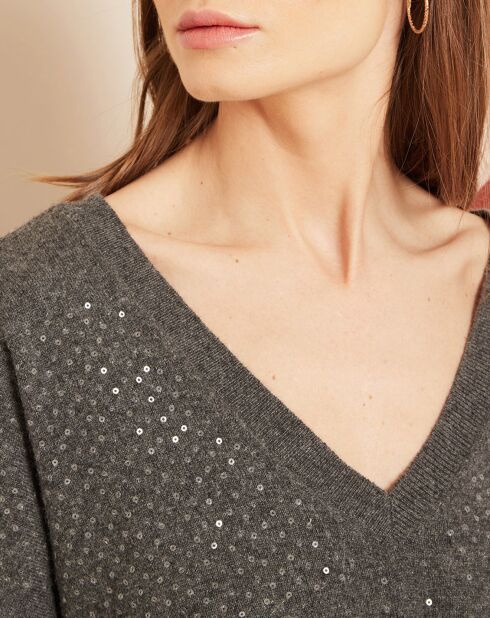 Pull col V 100% Cachemire anthracite