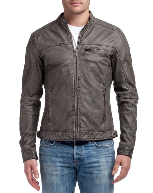 Grijze leren jas van lamsleer Calvin